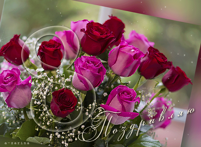 Розы на 8 марта~Анимационные блестящие открытки GIF