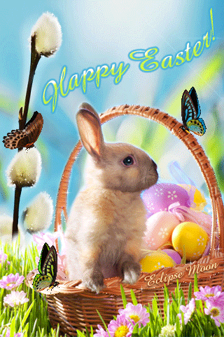 Пасхальный кролик - символ Пасхи!~Анимационные блестящие открытки GIF