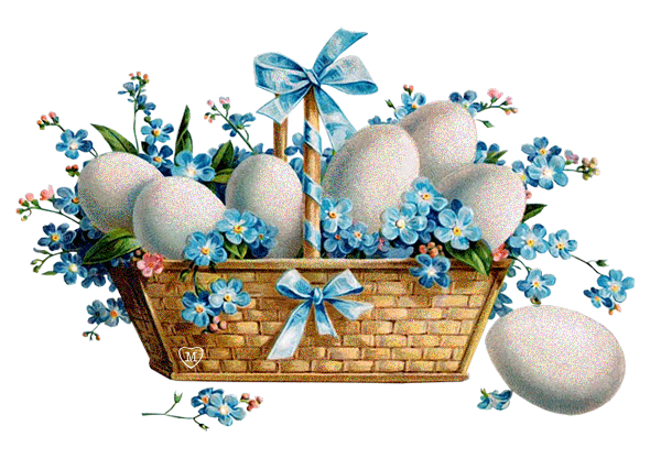 Пасхальные яйца в корзине~Анимационные блестящие открытки GIF