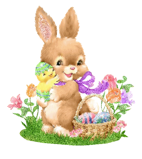 Заяц с пасхальными яйцами~Анимационные блестящие открытки GIF