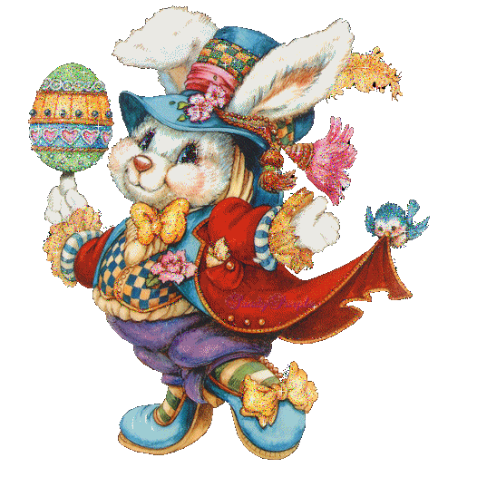 Пасхальный заяц с яйцом~Анимационные блестящие открытки GIF