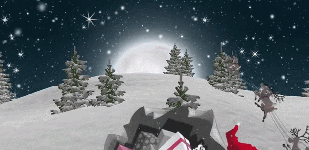 Дед мороз летит на санях~Анимационные блестящие открытки GIF