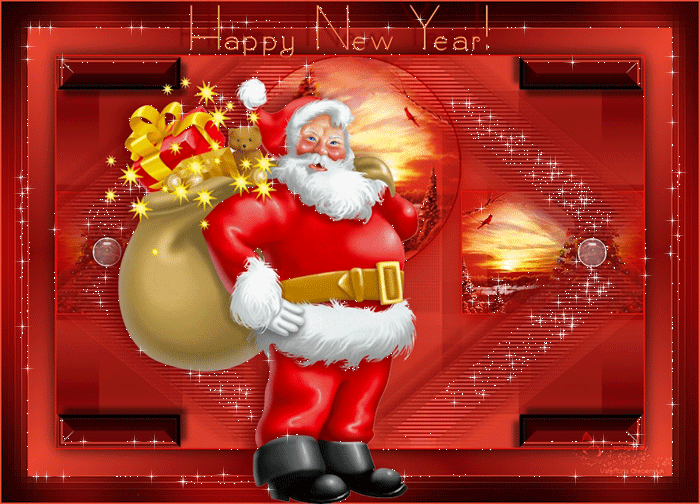 Happy new year Санта~Анимационные блестящие открытки GIF