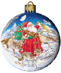 Дед Мороз в новогоднем шаре~Анимационные блестящие открытки GIF