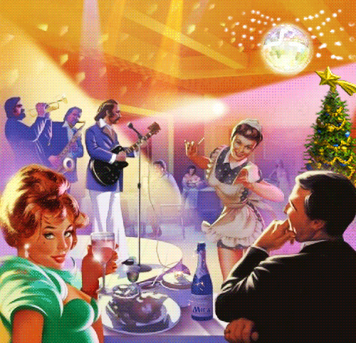 Новый год в стиле ретро~Анимационные блестящие открытки GIF