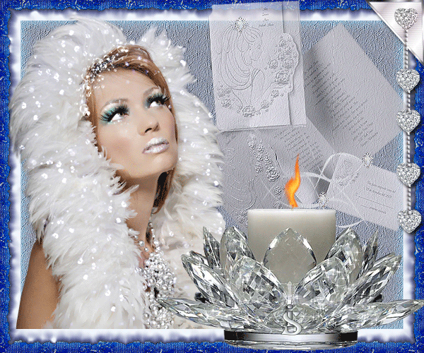Красивая девушка, свеча, салют, зима~Анимационные блестящие открытки GIF