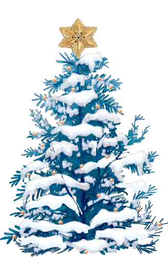 Ёлка в снегу~Анимационные блестящие открытки GIF