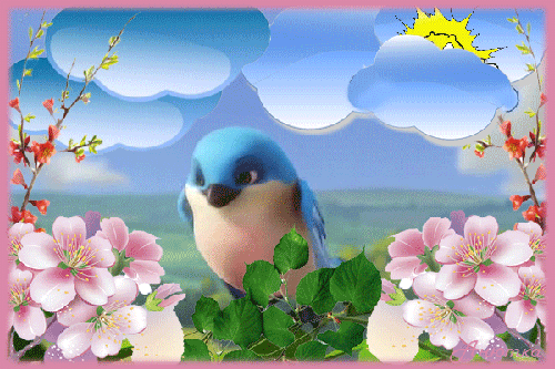 Весенняя птичка~Анимационные блестящие открытки GIF