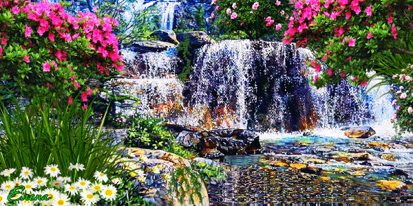 Лесной водопад~Анимационные блестящие открытки GIF