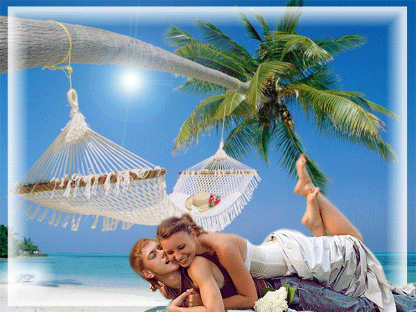 Лето, море и любовь~Анимационные блестящие открытки GIF