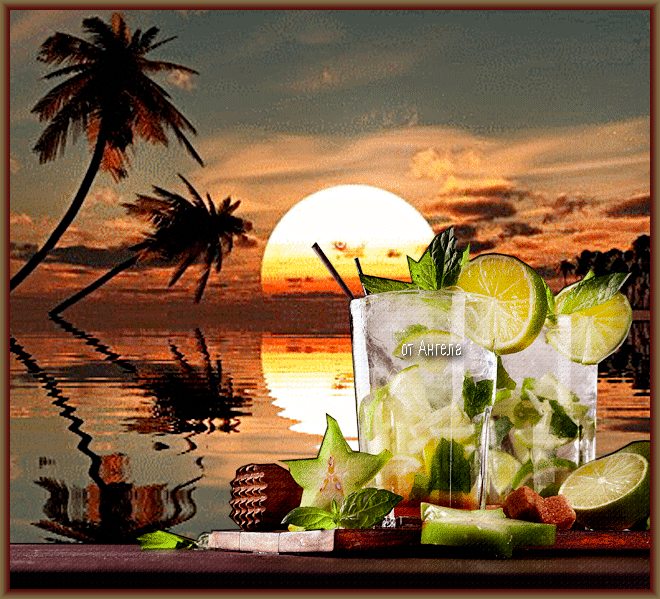 Лето,вечер,пляж~Анимационные блестящие открытки GIF