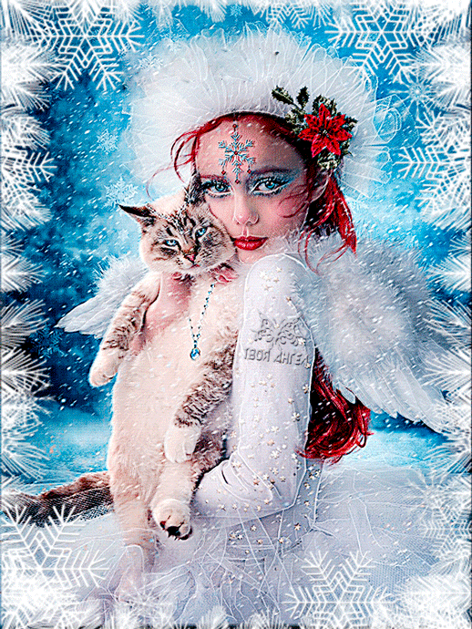 Ангел с котом - Детишки открытки и картинки