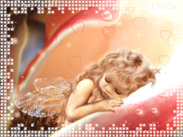 Маленькая девочка ангелочка~Анимационные блестящие открытки GIF