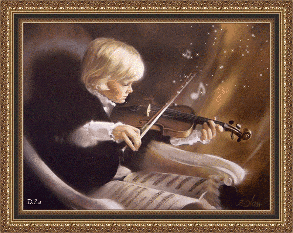 Мальчик играет на скрипке~Анимационные блестящие открытки GIF