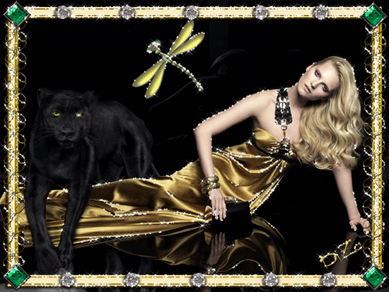 Блондинка в золотом платье~Анимационные блестящие открытки GIF