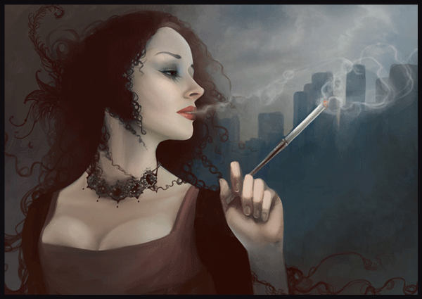 Дама с сигаретой~Анимационные блестящие открытки GIF