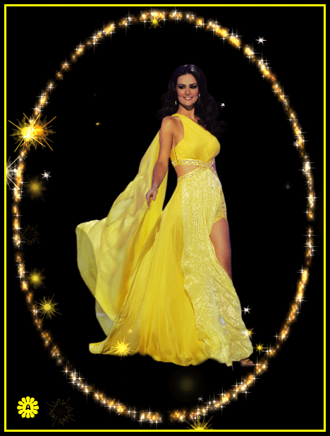Девушка в жёлтом платье~Анимационные блестящие открытки GIF