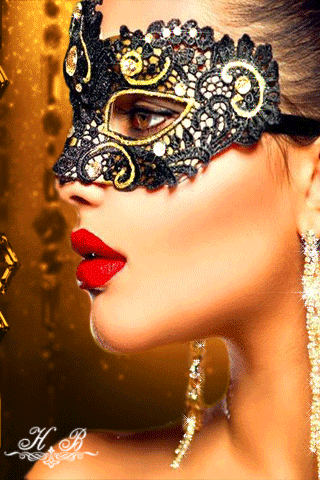 Красивая девушка в маске~Анимационные блестящие открытки GIF