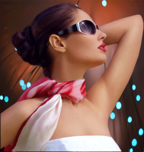 Девушка в солнцезащитных очках~Анимационные блестящие открытки GIF