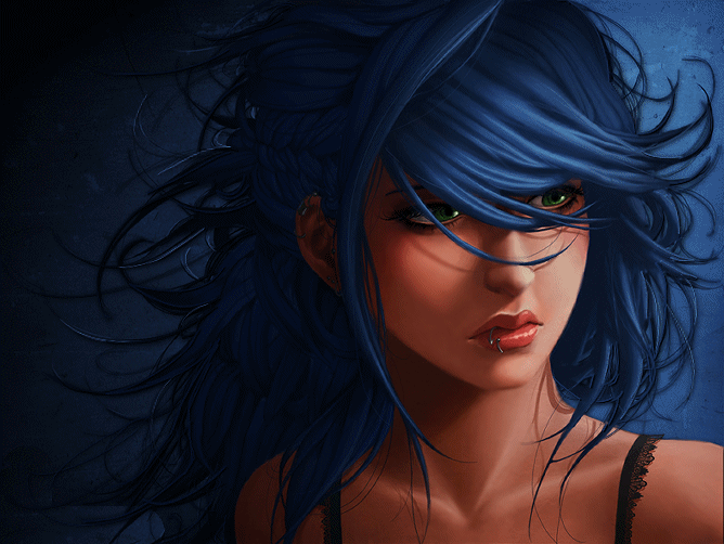 Синие волосы~Анимационные блестящие открытки GIF