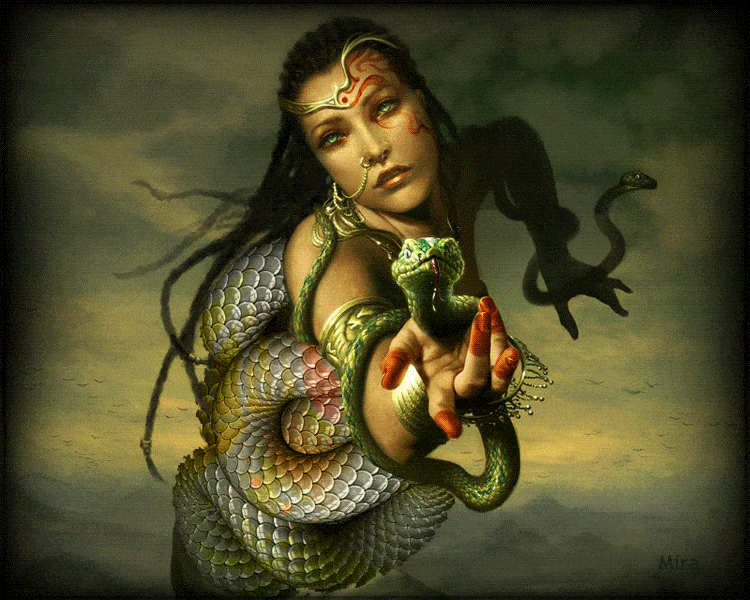 Девушка Змея~Анимационные блестящие открытки GIF