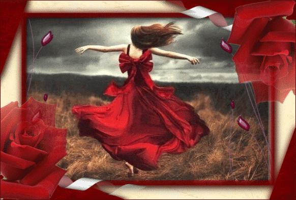 Девушка в красном платье~Анимационные блестящие открытки GIF