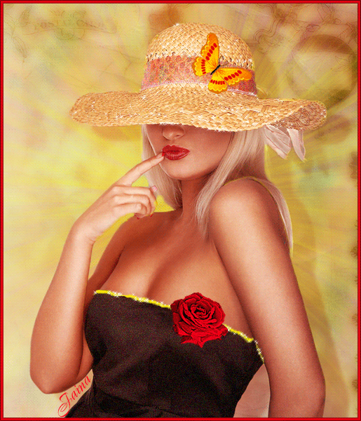 Девушка в шляпе с широкими полями~Анимационные блестящие открытки GIF