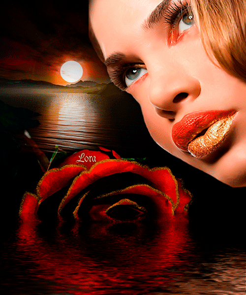 Картинка девушка с розой~Анимационные блестящие открытки GIF