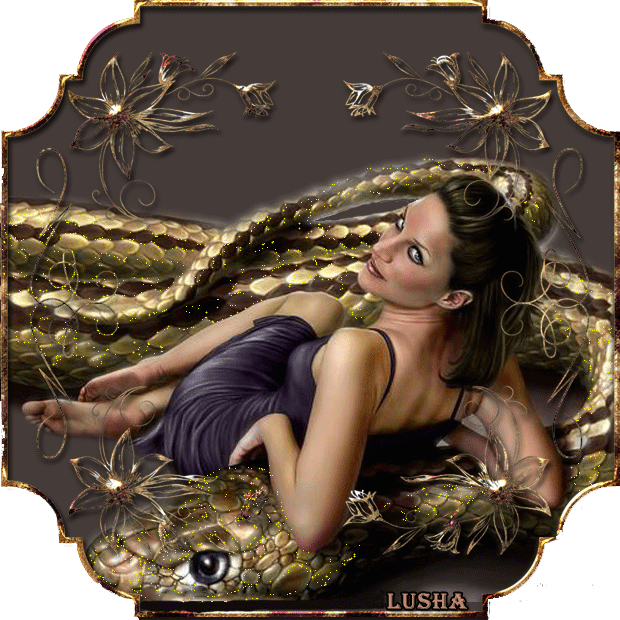 Девушка и змея~Анимационные блестящие открытки GIF