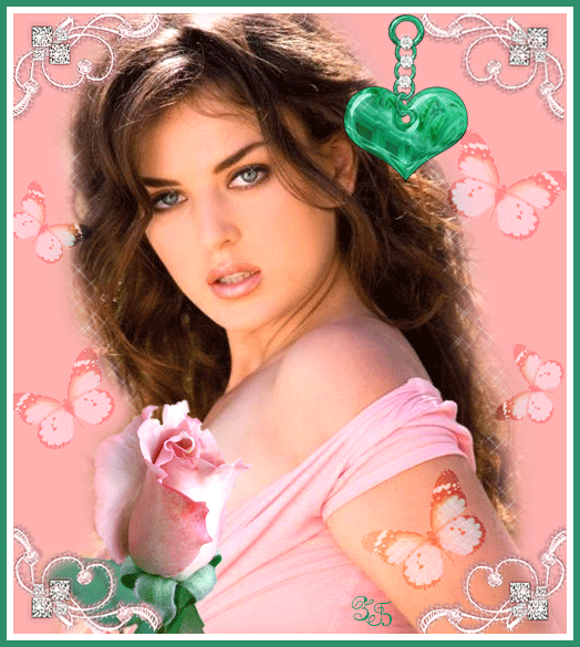 девушка с розой~Анимационные блестящие открытки GIF