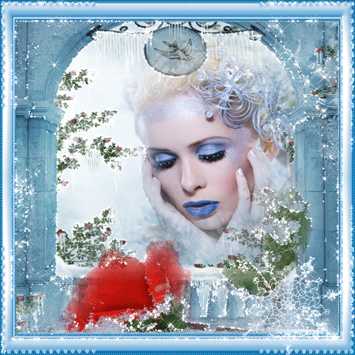 Снежная королева и роза~Анимационные блестящие открытки GIF