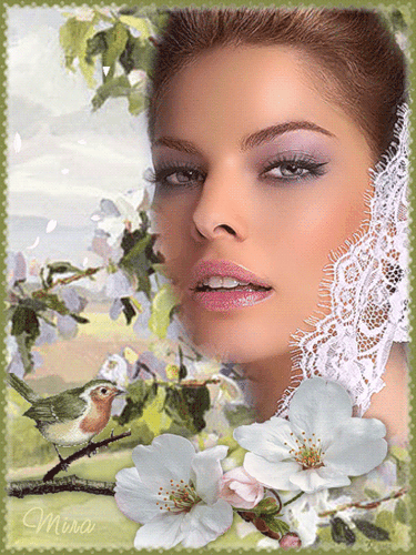 Шикарная девушка цветок~Анимационные блестящие открытки GIF