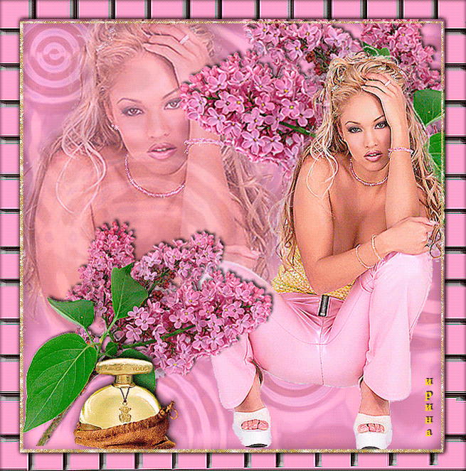 Блондинка в розовом~Анимационные блестящие открытки GIF