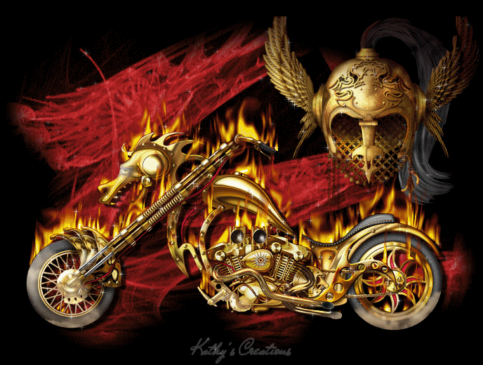 Мотоцикл в огне~Анимационные блестящие открытки GIF
