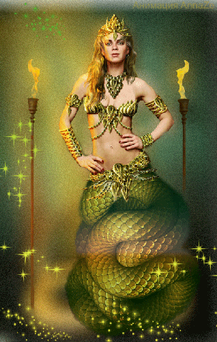 Женщина Змея~Анимационные блестящие открытки GIF