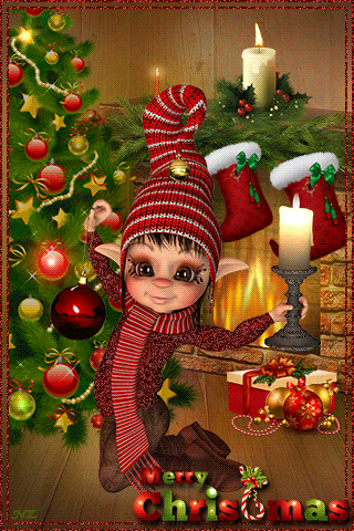 Рождественская картинка детям~Анимационные блестящие открытки GIF