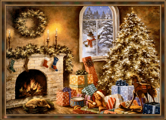 Рождественская открытка~Анимационные блестящие открытки GIF
