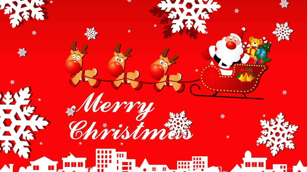 Смешные олени и Дед Мороз с пожеланием на рождество~Анимационные блестящие открытки GIF