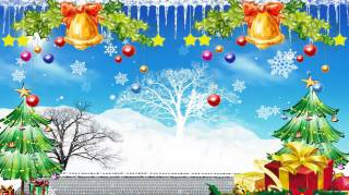 Разноцветная картинка с колокольчика и ёлками на рождество
