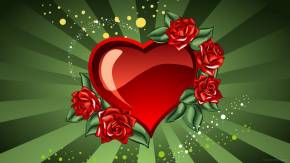 Сердце на зеленом фоне на День Святого Валентина 14 февраля