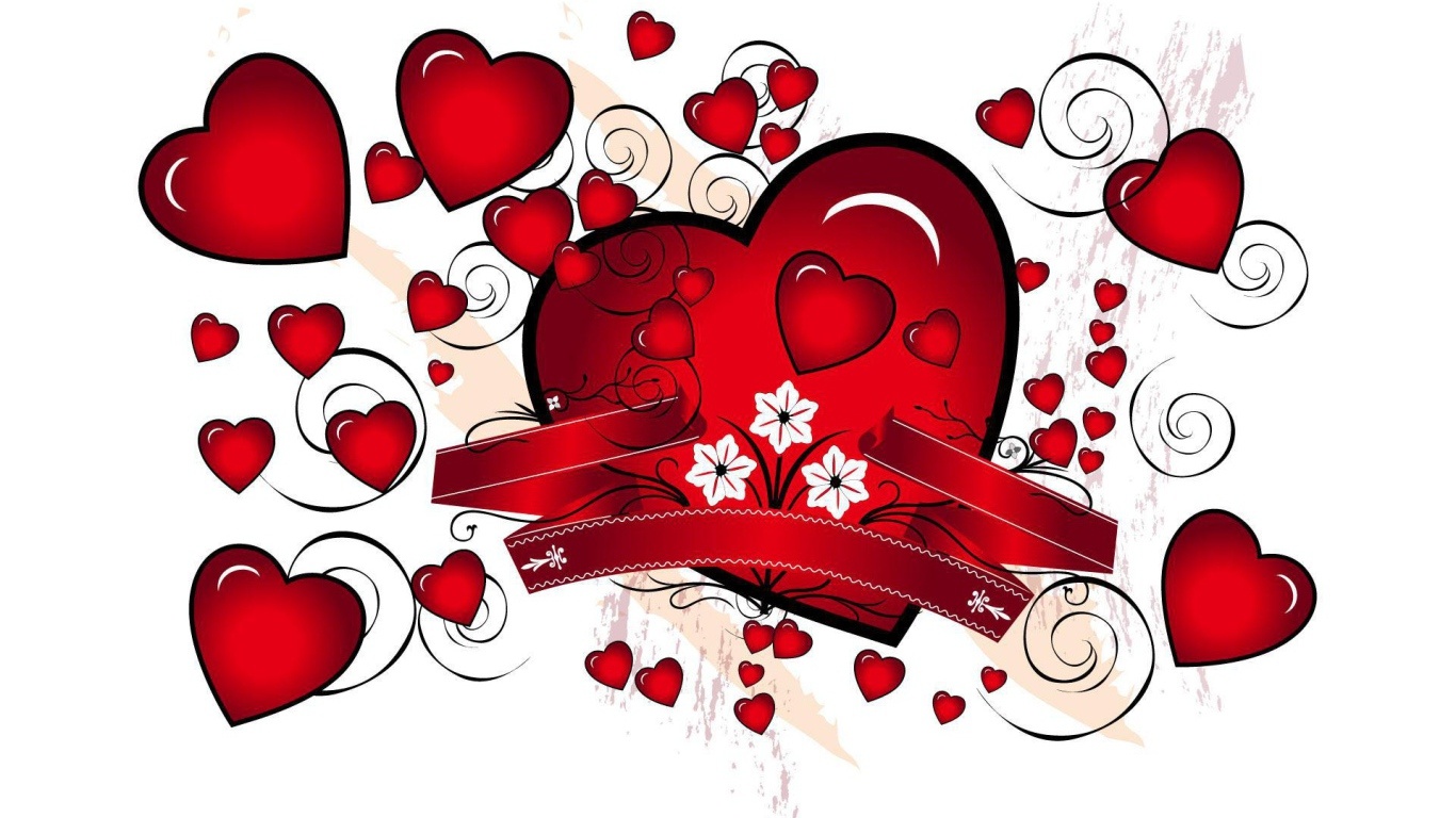 Красные сердца на День Святого Валентина 14 февраля~Анимационные блестящие открытки GIF