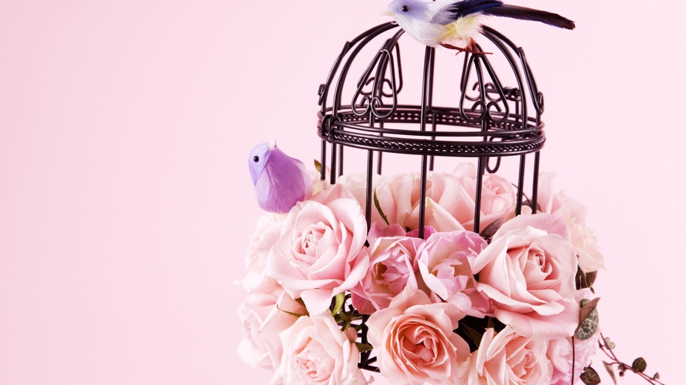 Птицы и цветы на 8 марта~Анимационные блестящие открытки GIF