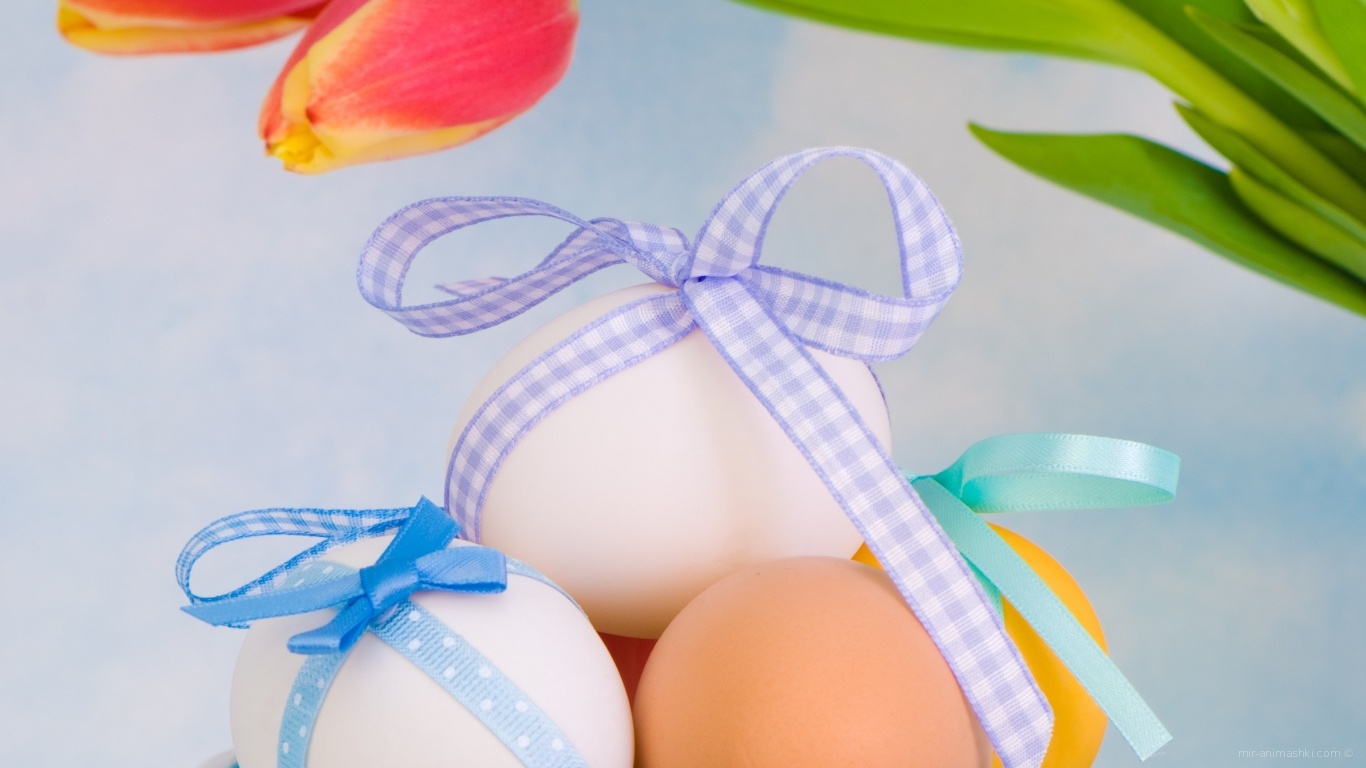 Яйца с бантами на Пасху~Анимационные блестящие открытки GIF