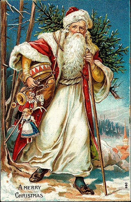 Викторианский Дед Мороз с подарками~Анимационные блестящие открытки GIF