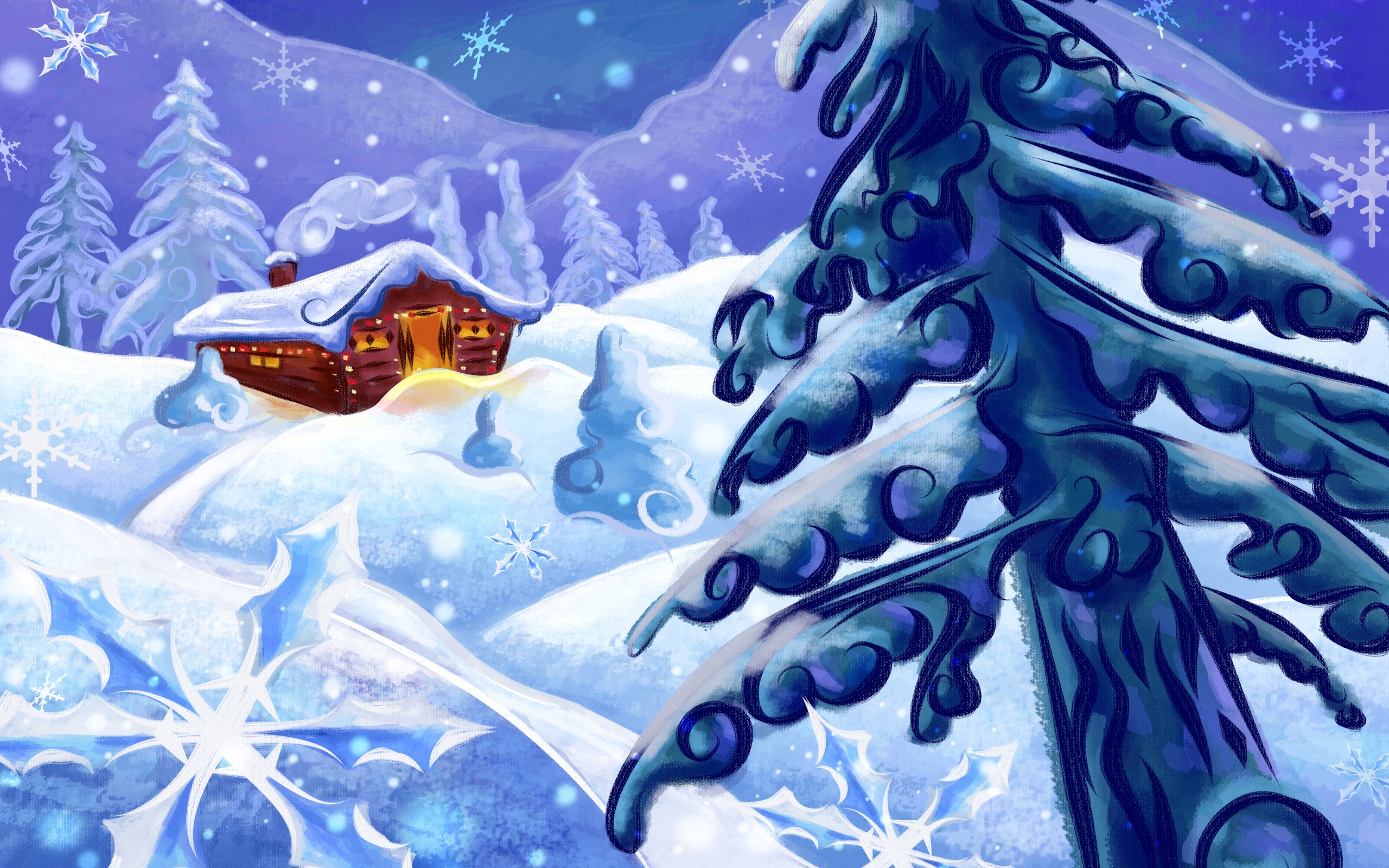 Снег Новый Год~Анимационные блестящие открытки GIF
