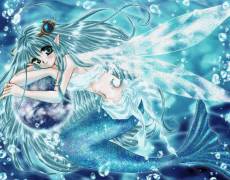 Аниме красивая русалка с длинным синим хвостом