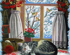 Кошка и зима за окошком