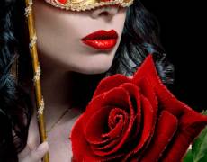 Девушка в маске с красной розой