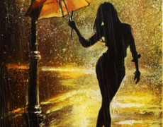 Девушка с зонтом под дождём