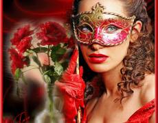 Девушка с розами в красной в маске